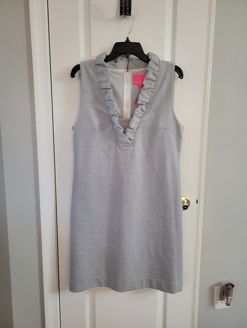 NWT Lilly Pulitzer Tisbury Ruffle Shift Dress  Lucky Catch Stripe Navy Large